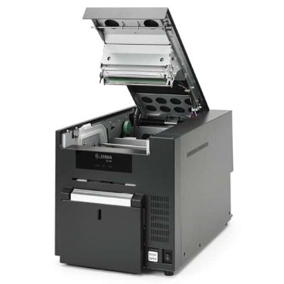 plastikko ofrece impresora de tarjetas modelo zc10l zebra abierta